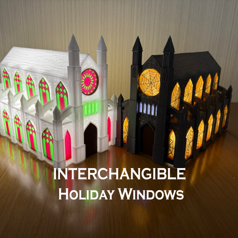 Değiştirilebilir Pencereli Katedral 3D Baskı Dekor - Tatil Temalı