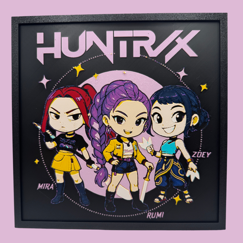 KPop Demon Hunters Chibi 3D Baskı Sanat Eseri - Renkli PLA Model