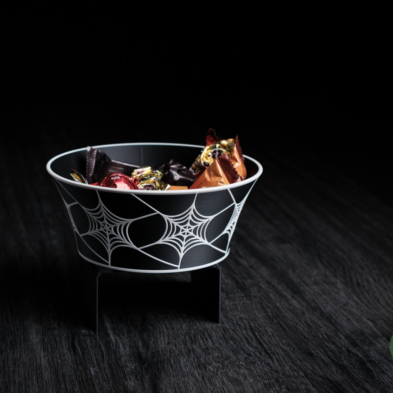 Minimalist Örümcek Ağı Desenli Cadılar Bayramı Şeker Kasesi - 3D Baskı