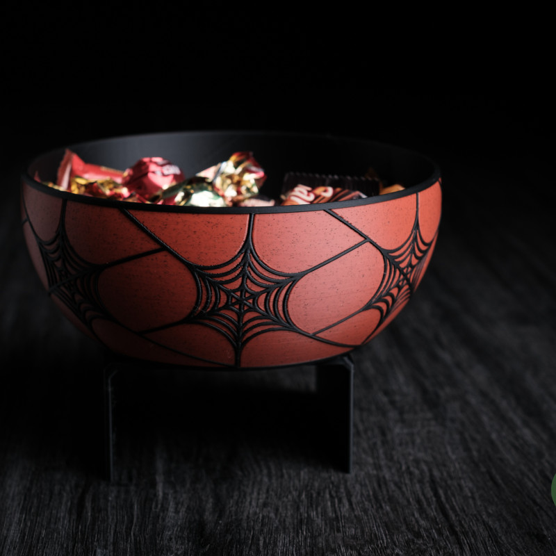 Minimalist Örümcek Ağı Desenli Cadılar Bayramı Şeker Kasesi - 3D Baskı