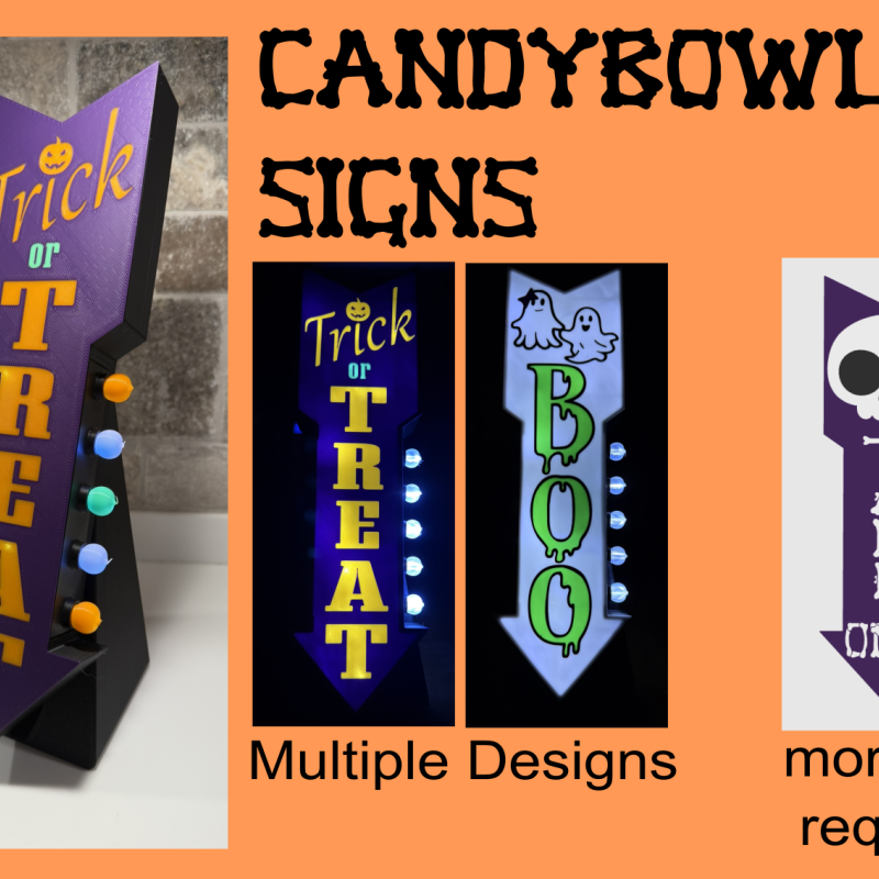 Vintage Cadılar Bayramı Şeker Kasesi Işıklı Ok Tabela - 3D Baskı Dekor