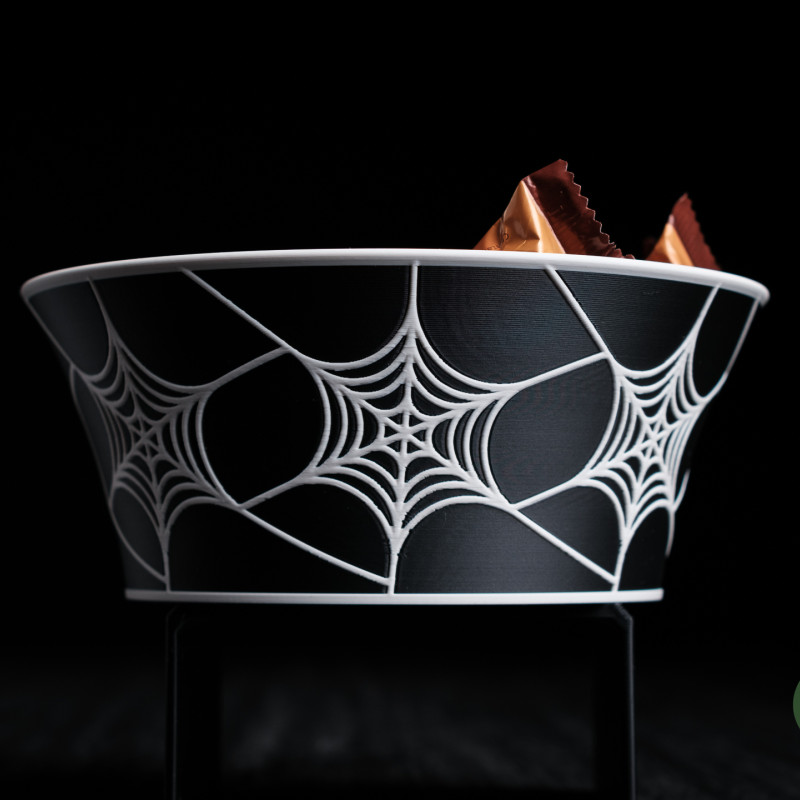 Minimalist Örümcek Ağı Desenli Cadılar Bayramı Şeker Kasesi - 3D Baskı