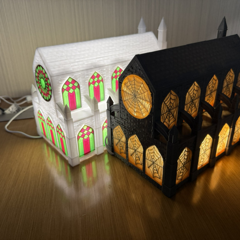 Değiştirilebilir Pencereli Katedral 3D Baskı Dekor - Tatil Temalı