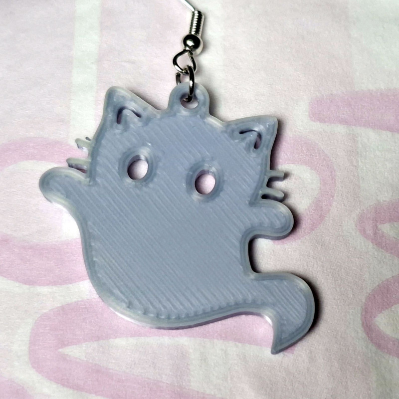 Sevimli Kedi Hayalet Küpe Çıngırağı - 3D Baskı Moda Aksesuarı