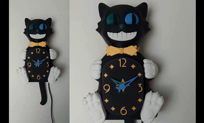 Hareketli Gözlü ve Kuyruklu Kedi Saati - 3D Baskı Dekor