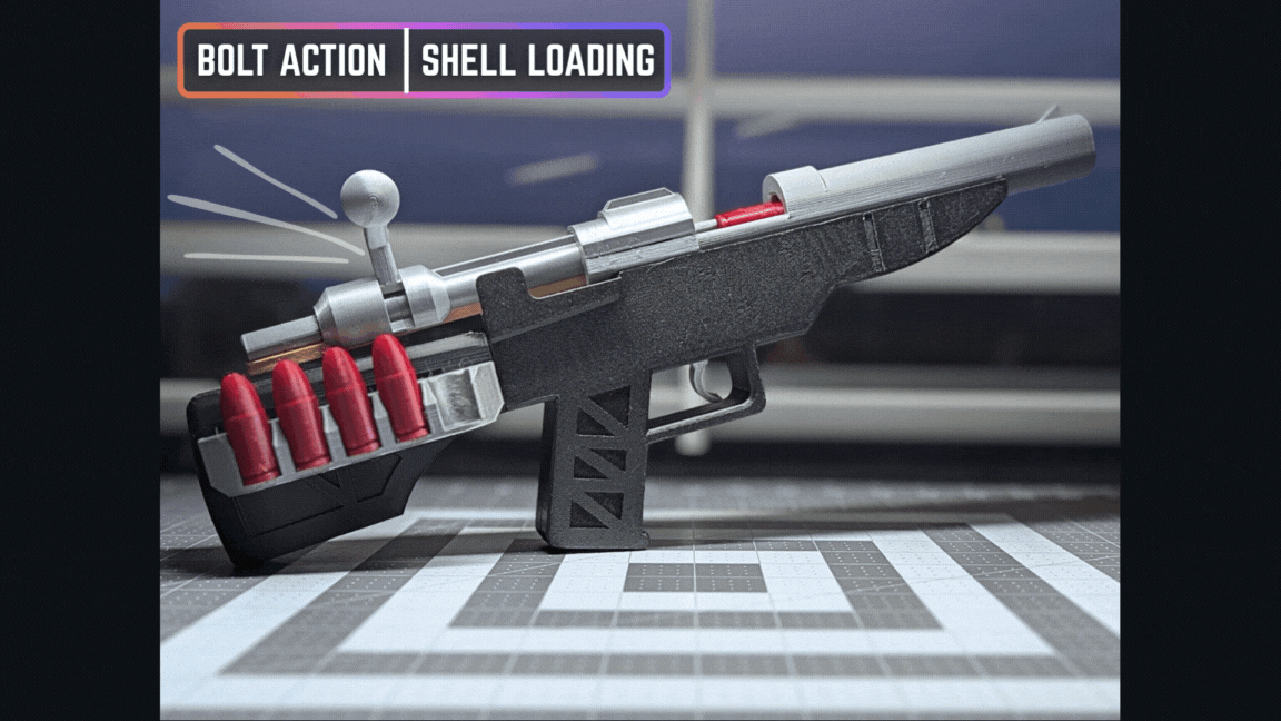 Fonksiyonel Bolt-Action Tüfek - 3D Baskılı Oyuncak Silah