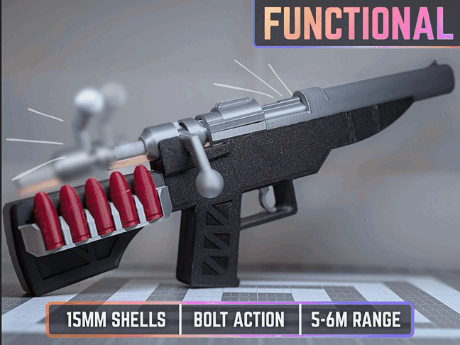 Fonksiyonel Bolt-Action Tüfek - 3D Baskılı Oyuncak Silah