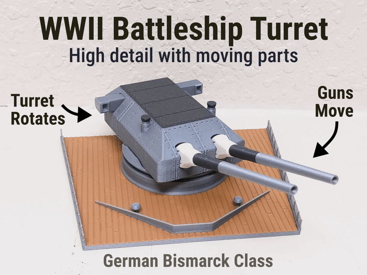 II. Dünya Savaşı Bismarck Zırhlısı Hareketli Top Kulesi 3D Baskı Modeli